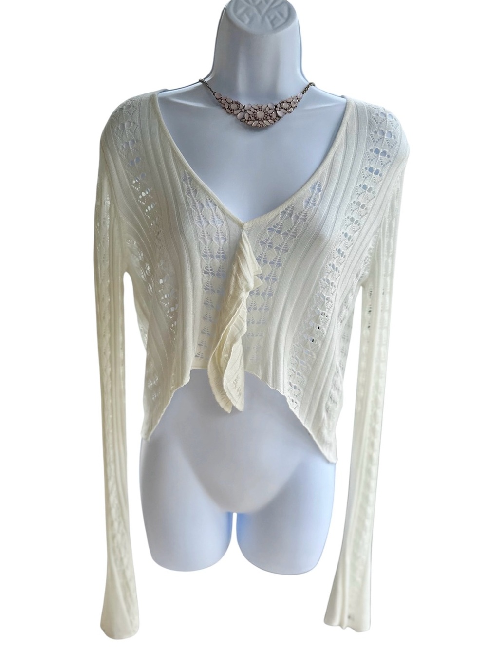 Missguided UK NWT White V-Neck Cropped Knit Pullover Cardigan - Picture 1 of 9